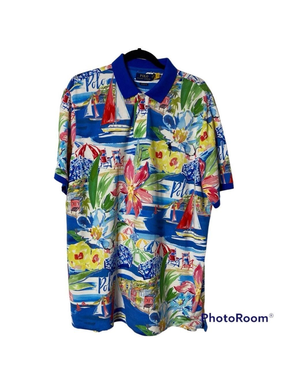 Men's Polo Ralph Lauren Sailboats Tropical Island Classic Fit Shirt Large